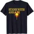 thumbnail image 1 of Black T-Shirt with STAND WITH AND & BE Yellow Text & Glowing Light Bulb Design, 1 of 5