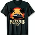 Black TShirt with Scenic Beach Scene Trees Sunset & Cruise Ship
