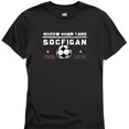 Black TShirt with 'Shew Short Time Soccer Day' Text and Iconic Soccer