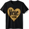 thumbnail image 1 of Black T-Shirt with Shimmering Gold Heart & Text Eye Catching Design, 1 of 5