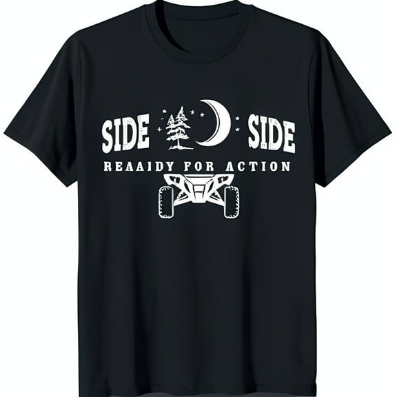 Black T-Shirt with 'Side by Side Ready for Action' Graphic & Off Road Design