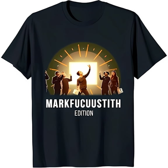 Black T-Shirt with Silhouetted People in & 'MARKFUCUUSTITH ' Graphic