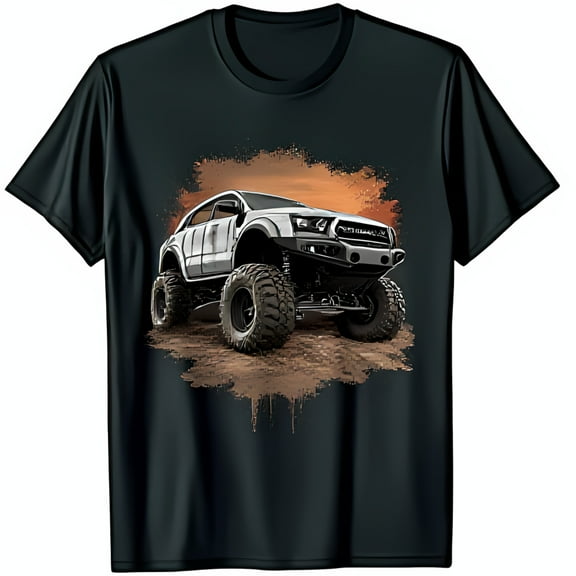 Black T-Shirt with Silver F 150 Truck Design in Muddy Off Road Scene