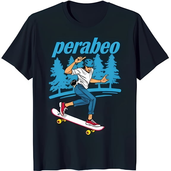 Black T-Shirt with Skateboarder Graphic Cool Mid Air Trick Design