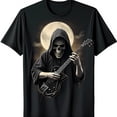 thumbnail image 1 of Black T-Shirt with Skeletal Guitarist Design Under Full Moon Gothic Rock Aesthetic, 1 of 5