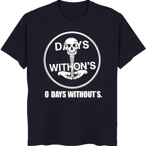 Black T-Shirt with Skeleton Graphic & 'Days Withon's' Circle Design