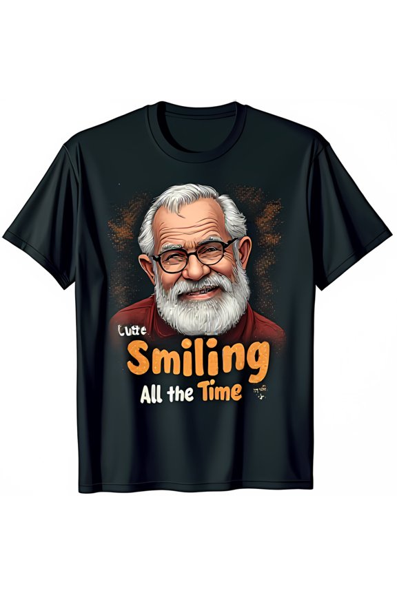 Black T-Shirt with Smiling Bearded Man Portrait & Little Smiling All The Text