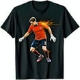 Black TShirt with Soccer Player Graphic and Golden Sparks