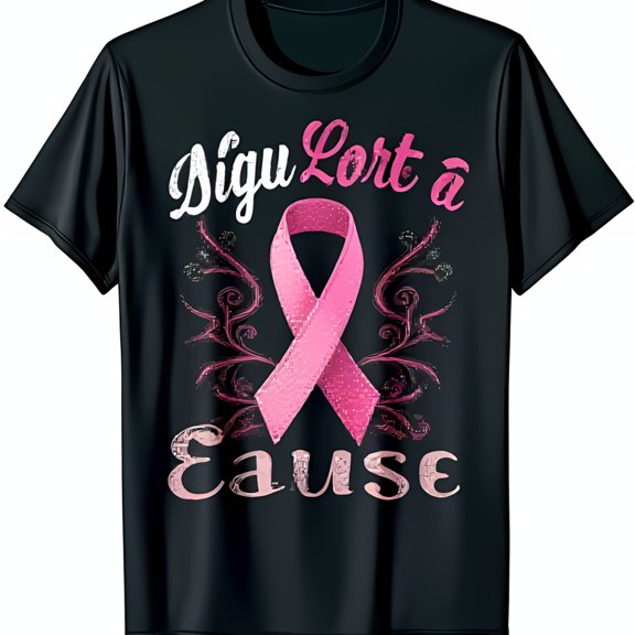 Black T-Shirt with Sparkly Pink Ribbon & Floral Design Fight Like a Cause