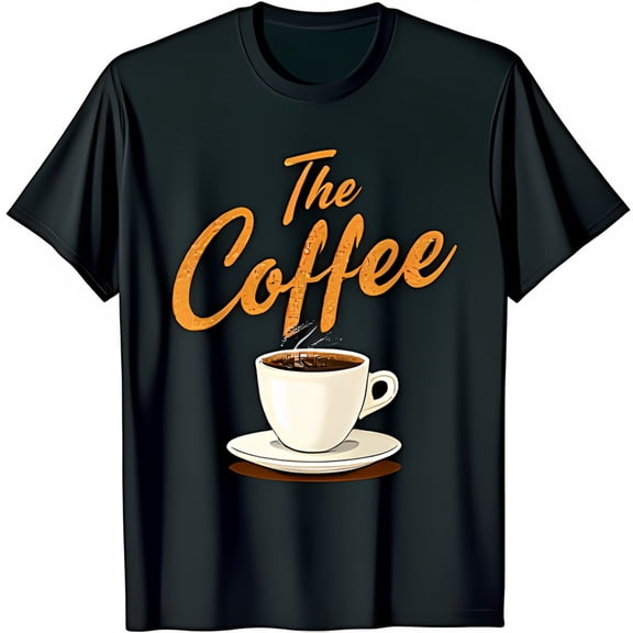 Black T-Shirt with Sparkly The Coffee Design & Coffee Cup Graphic