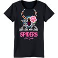Black TShirt with Spider and Rose Graphic 'Just a Girl Who Loves