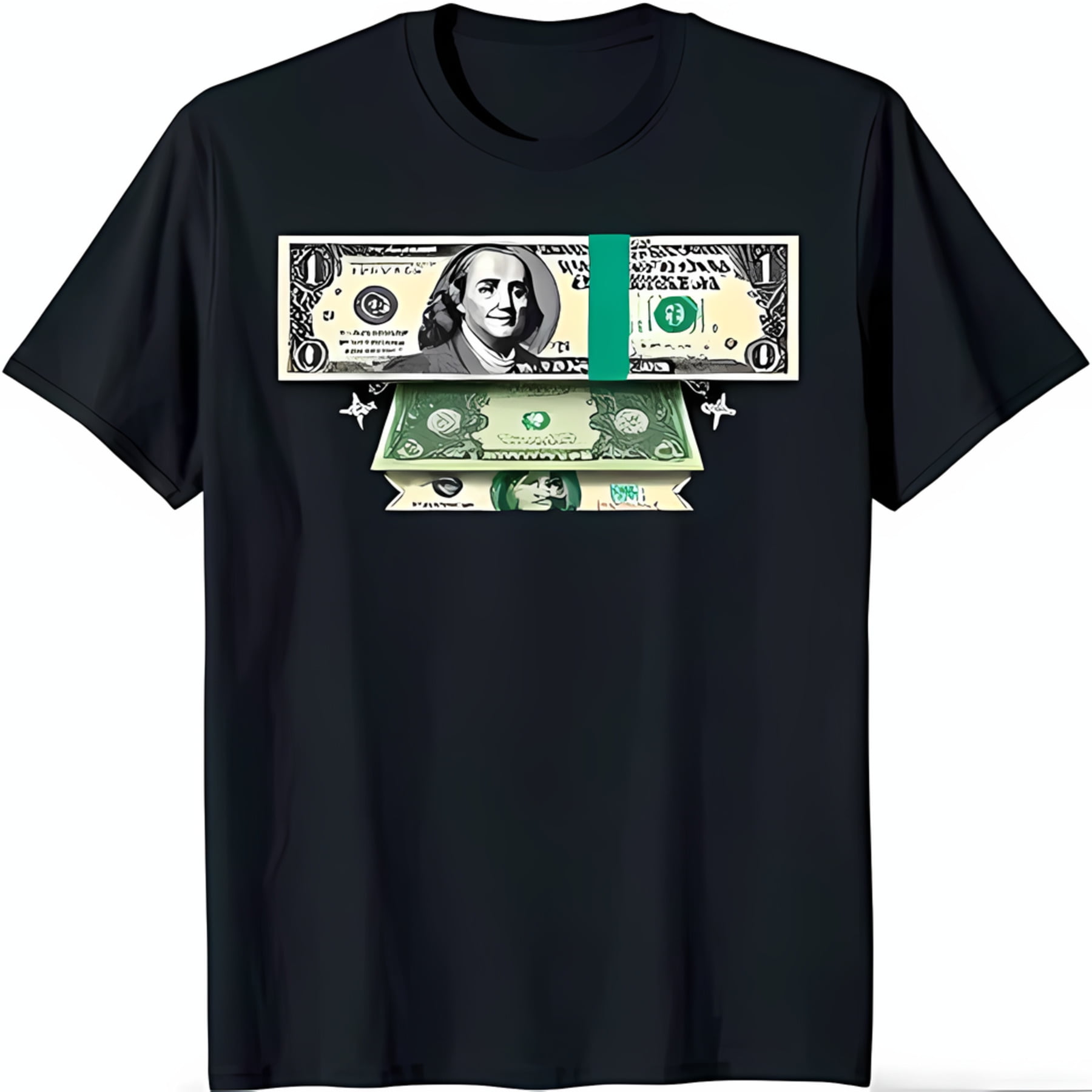 Black TShirt with Stack of Money Design 100 & 1