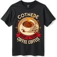 thumbnail image 1 of Black T-Shirt with Steaming Coffee Cup Graphic for Coffee Lovers, 1 of 5