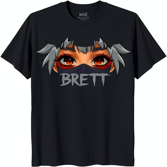 Black T-Shirt with Striking Red Eyed Anime Character Graphic 'Brett' Design