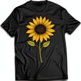 thumbnail image 1 of Black T-Shirt with Striking Sunflower Design Short Sleeve Tee, 1 of 5