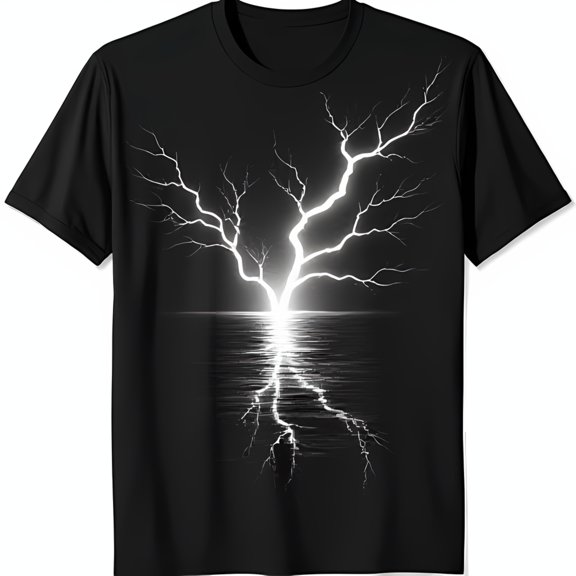 Black T-Shirt with Striking White Tree Graphic Design