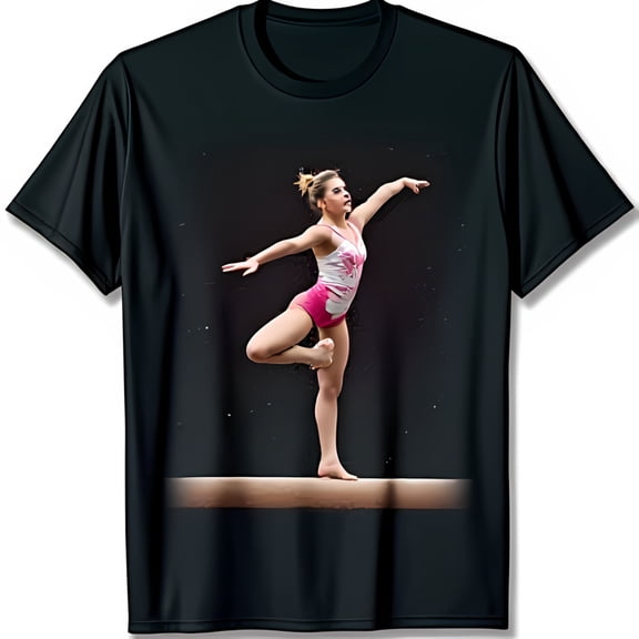 Black T-Shirt with Stunning Female Gymnast Graphic Strength Design