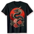 thumbnail image 1 of Black T-Shirt with Stunning Green Red Roses & Radiant Sun Graphic, 1 of 5