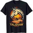 thumbnail image 1 of Black T-Shirt with Stunning Horse Graphic Against Desert Sunset 'Yalshaw Desert', 1 of 5