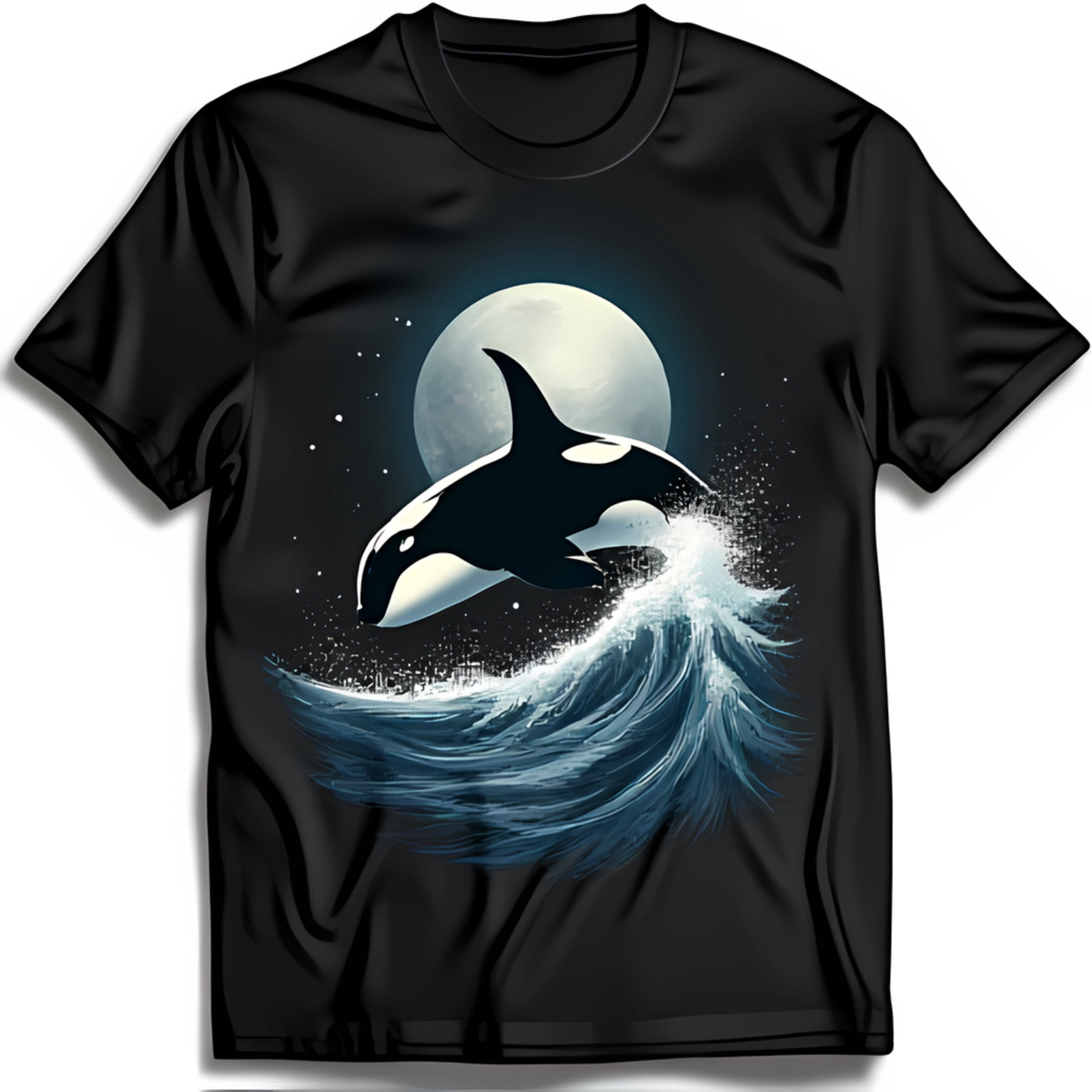 Black T-Shirt with Stunning Orca Graphic Moonlit Wave Design for Ocean ...