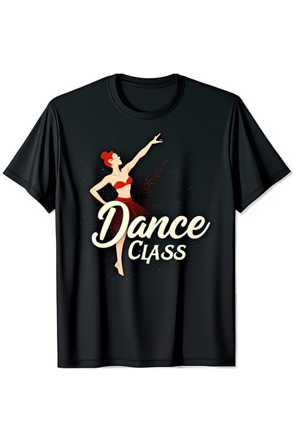 Black T-Shirt with Stunning Red Dance Outfit Graphic Dance Class Design