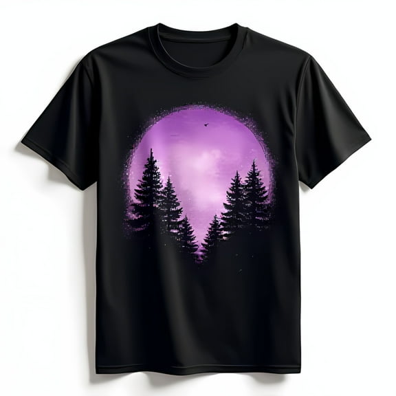 Black T-Shirt with Stunning Three Trees & Moon Graphic