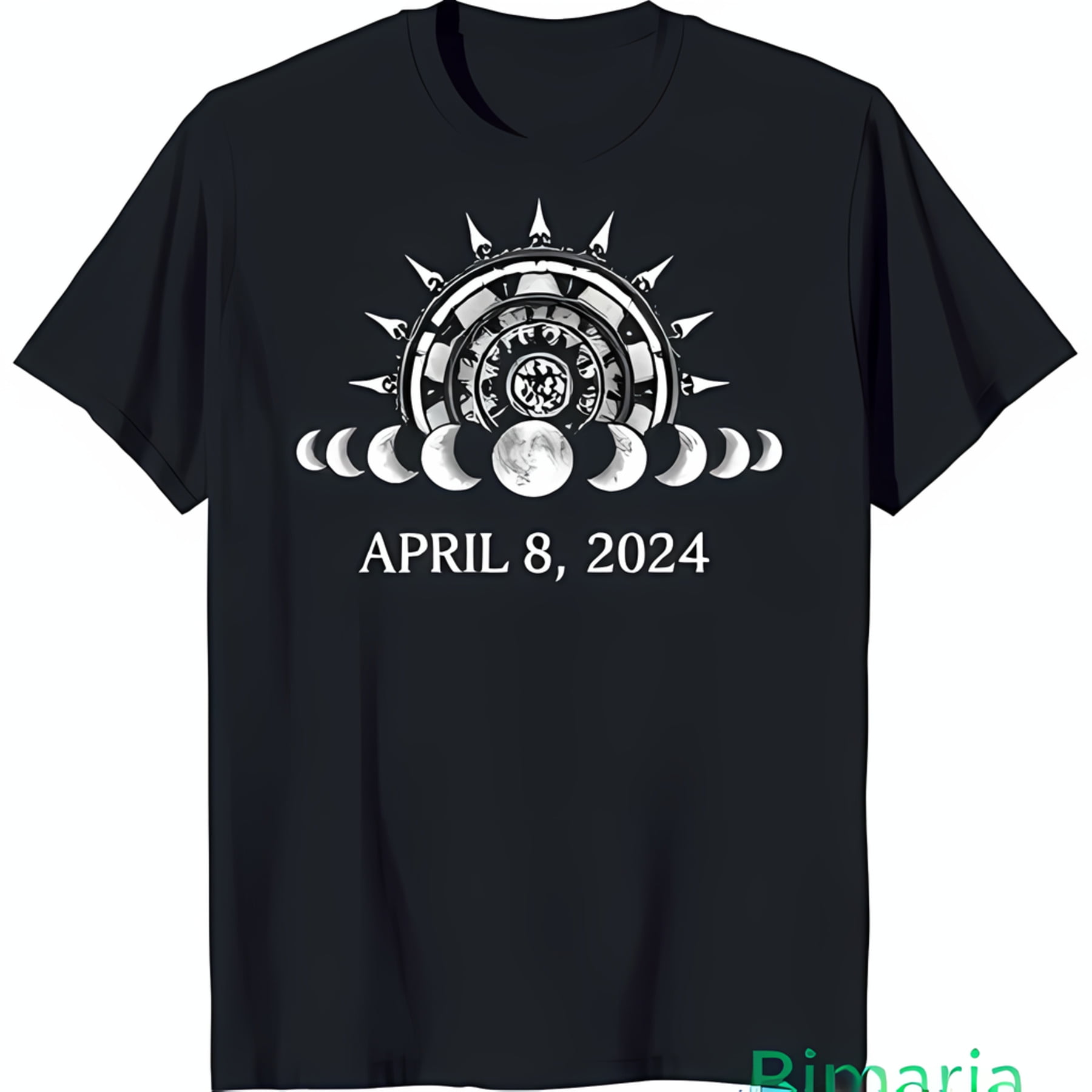 Black TShirt with Sun and Moon Design 8 Moons & April 8 2024