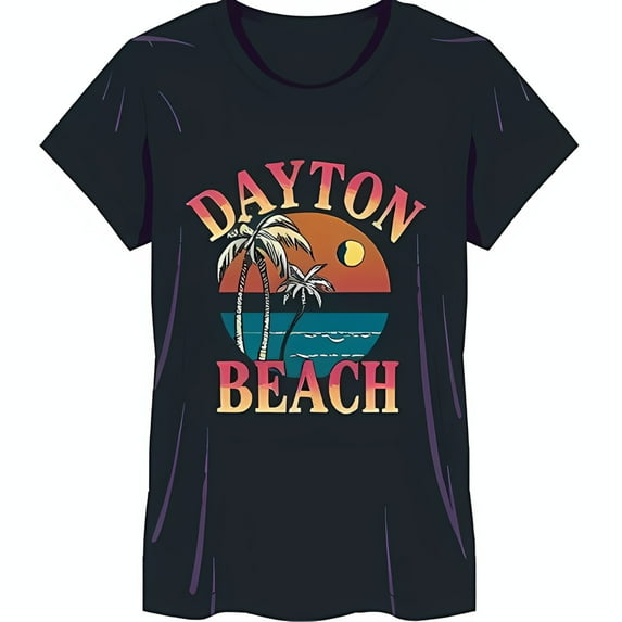 Black T-Shirt with Sunset Beach Graphic Print & Dayton Beach Design Casual Comfort Wear