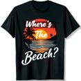 Black TShirt with Sunset Beach Scene & Trees Where the Beach? Design