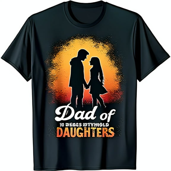 Black T-Shirt with Sunset Design Dad of 10 Years Without Daughters Graphic Tee