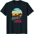 thumbnail image 1 of Black T-Shirt with Sunset Design Trees & Pink Circle 203 Graphic, 1 of 5