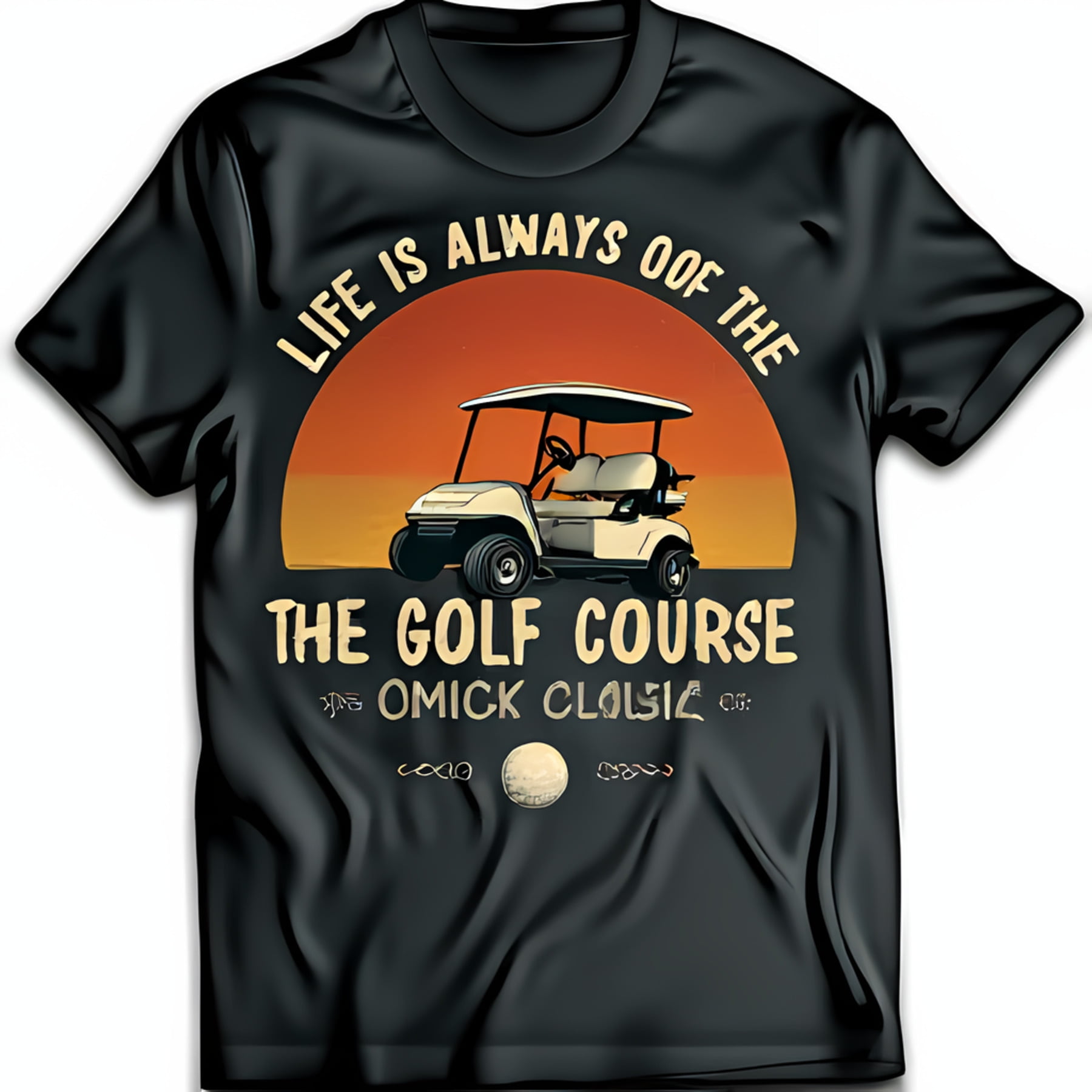 Black TShirt with Sunset Graphic 'Life is Always Oof the Golf Course