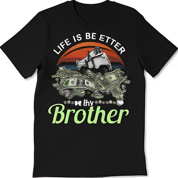 Black T-Shirt with Sunset Graphic & Life is Better With Thy Brother Print