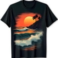thumbnail image 1 of Black T-Shirt with Sunset Ocean Adventure Design Trees & Island Paradise, 1 of 5