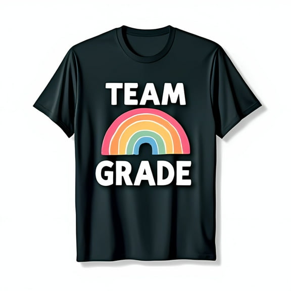 Black T-Shirt with TEAM GRADE Graphic and Pastel Rainbow Design