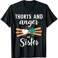 thumbnail image 1 of Black T-Shirt with THORTS AND Anger at Sister Text & Heart Graphic, 1 of 5