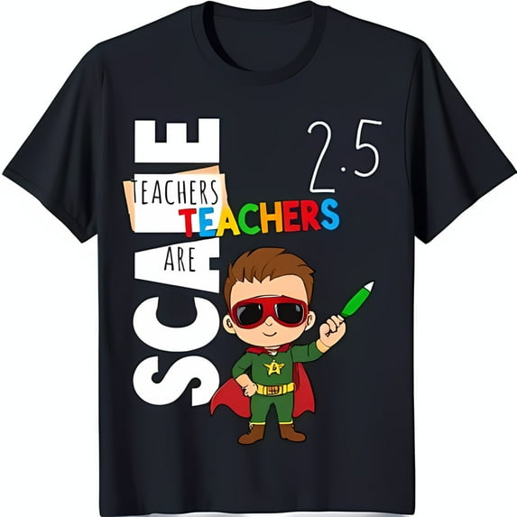 Black T-Shirt with 'Teachers Are Super' Rainbow Graphic & Boy Design