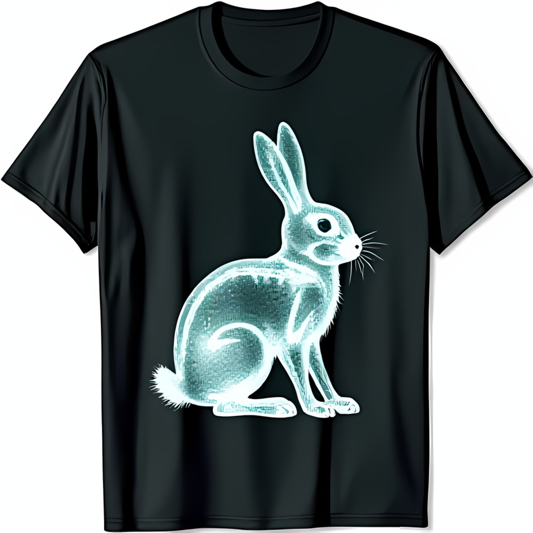 Black T-Shirt with Teal & Ray Rabbit Graphic Unique Animal Design ...