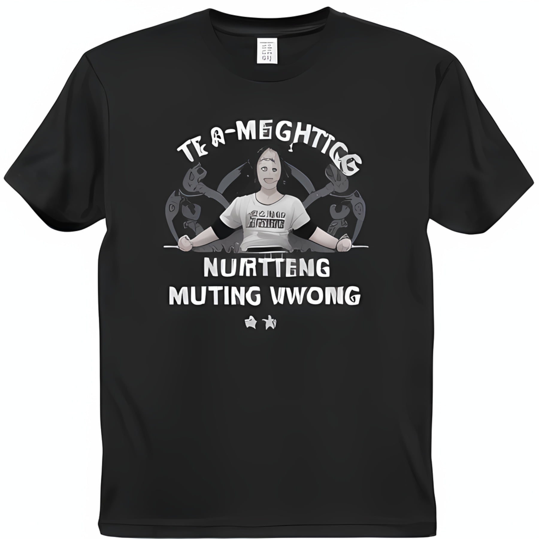 Black T-Shirt with 'Tee_username me Burtoning' Text and Bicep Curls