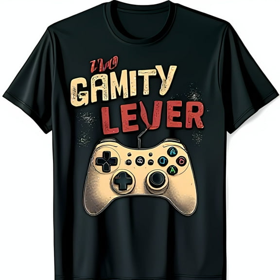 Black T-Shirt with The Gamity Lever Graphic & Cartoon Game Controller