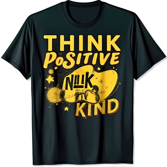 Black T-Shirt with Think Positive & Be Kind Graphic Design Soft Fabric NUK Circle & Stars