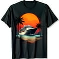 Black TShirt with Tropical Cruise Ship Sunset Graphic Island Vibes