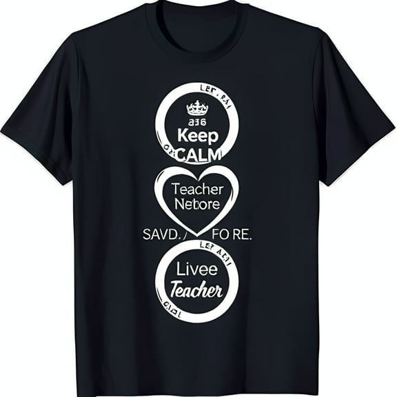 Black T-Shirt with Unique Circle Design: Keep Calm Teacher Nettore SAVD Live Teacher