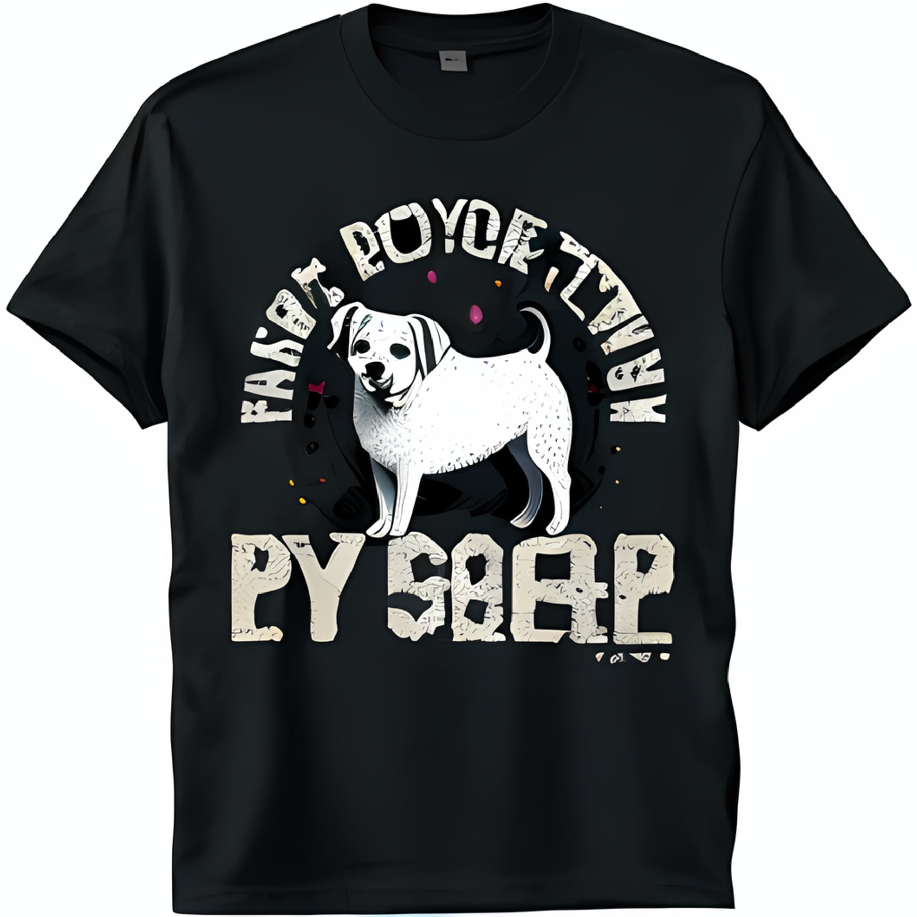 Black T Shirt With Unique Design White Dog With Black Spots FACT black-t-shirt-with-unique-design-white-dog-with-black-spots-fact