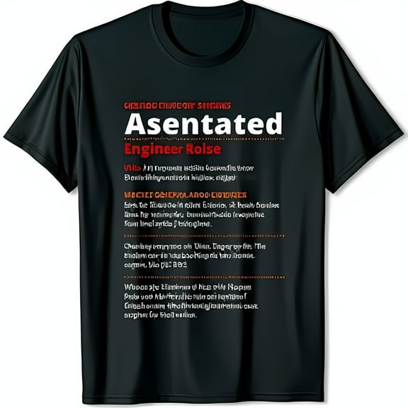 Black T-Shirt with Unique Dictionary Style Graphic: Asentated Engineer Rolse Definition