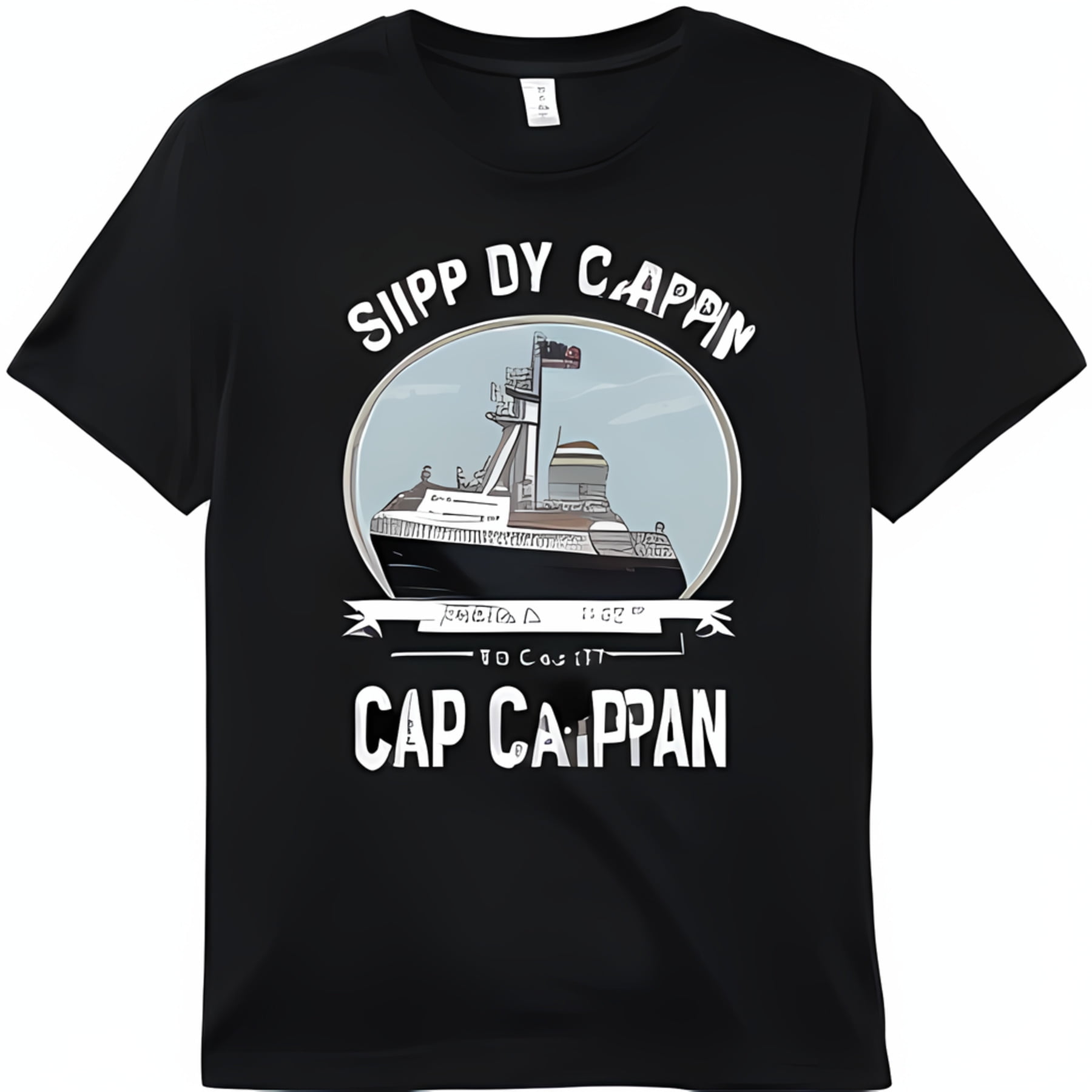 Black TShirt with Unique Ship Design and Fun Text Perfect for