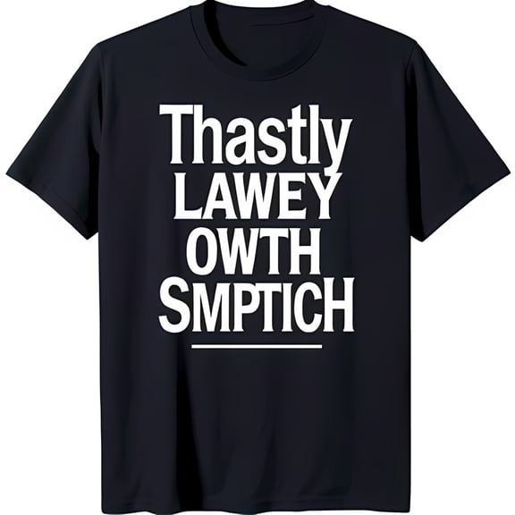 Black T-Shirt with Unique Text Design: 'Thastly Lawey Owth Smptich' Stylish Graphic Tee for Casual Wear