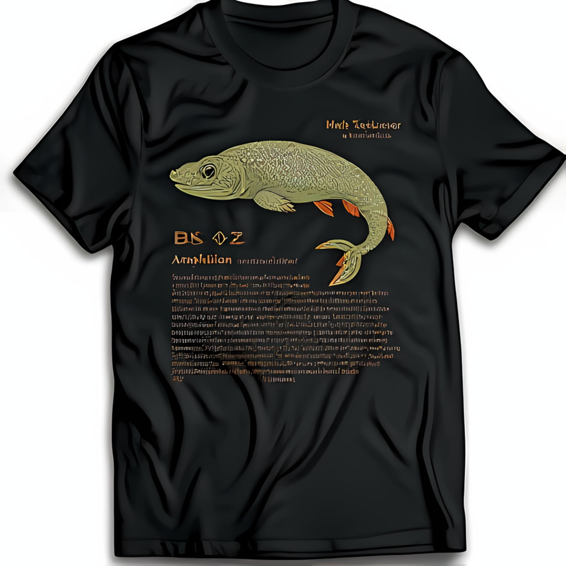 Black TShirt with Vibrant Fish Design and 'BS OZ Amphibian' Text by