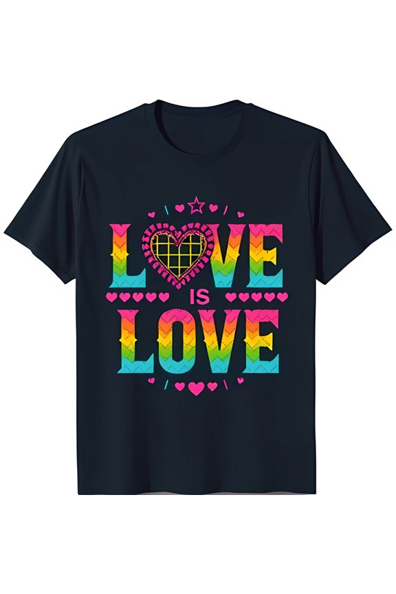 Black T-Shirt with Vibrant Love is Love Graphic Heart Design & Star