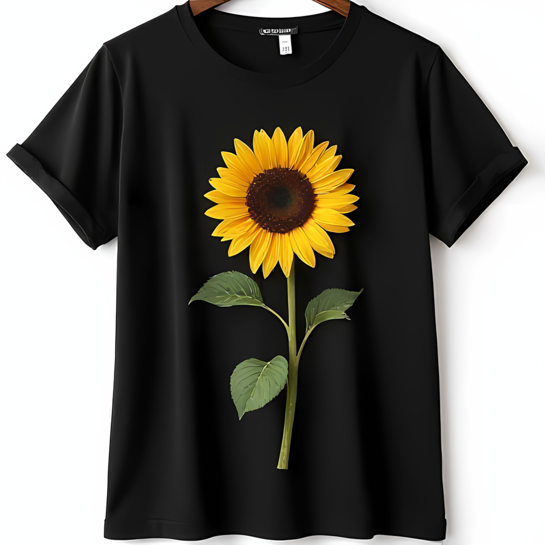 Black T Shirt With Vibrant Sunflower Design Short Sleeve Tee Walmart